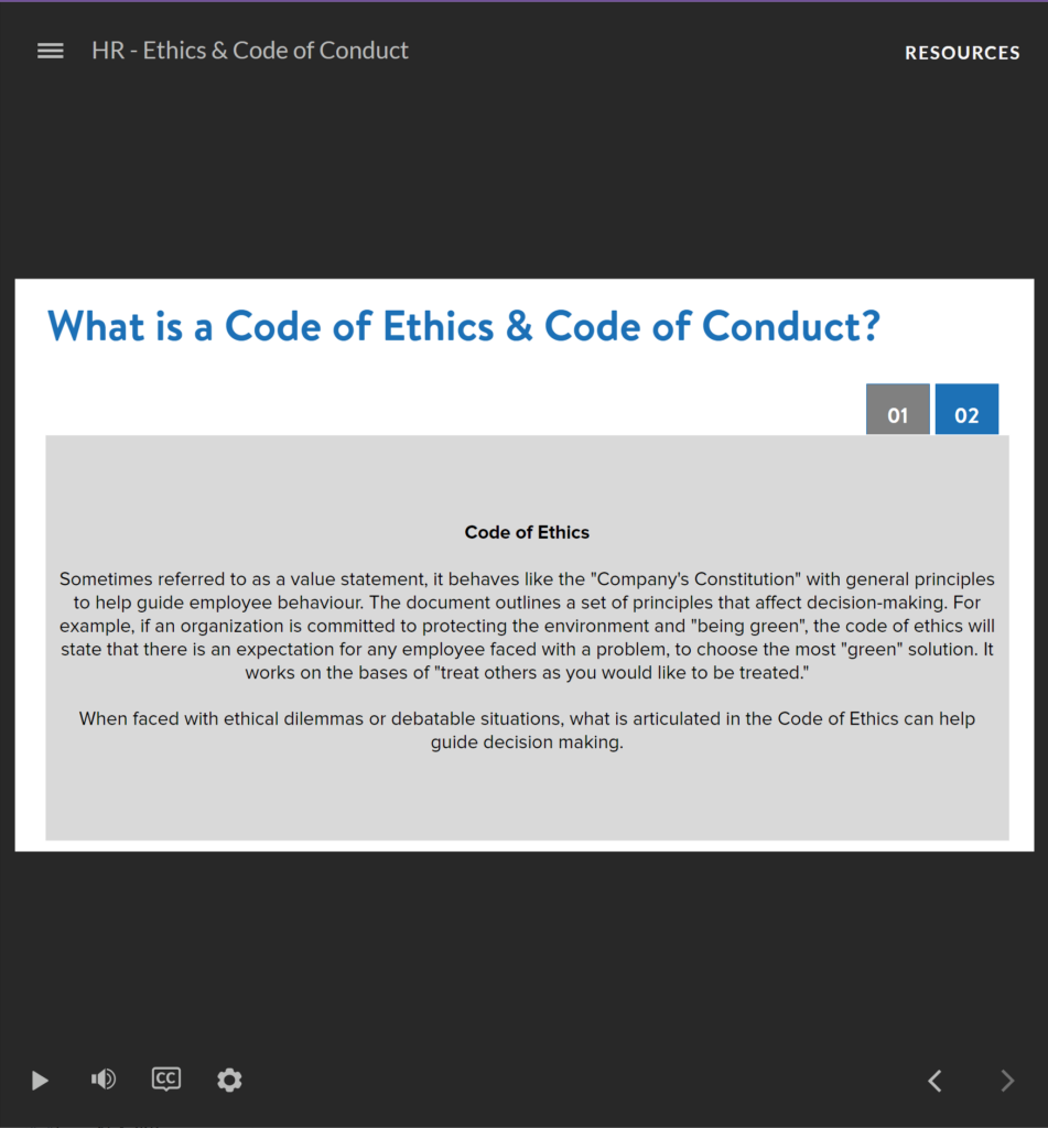 Ethics & Code of Conduct - HR Course - SafetyNow